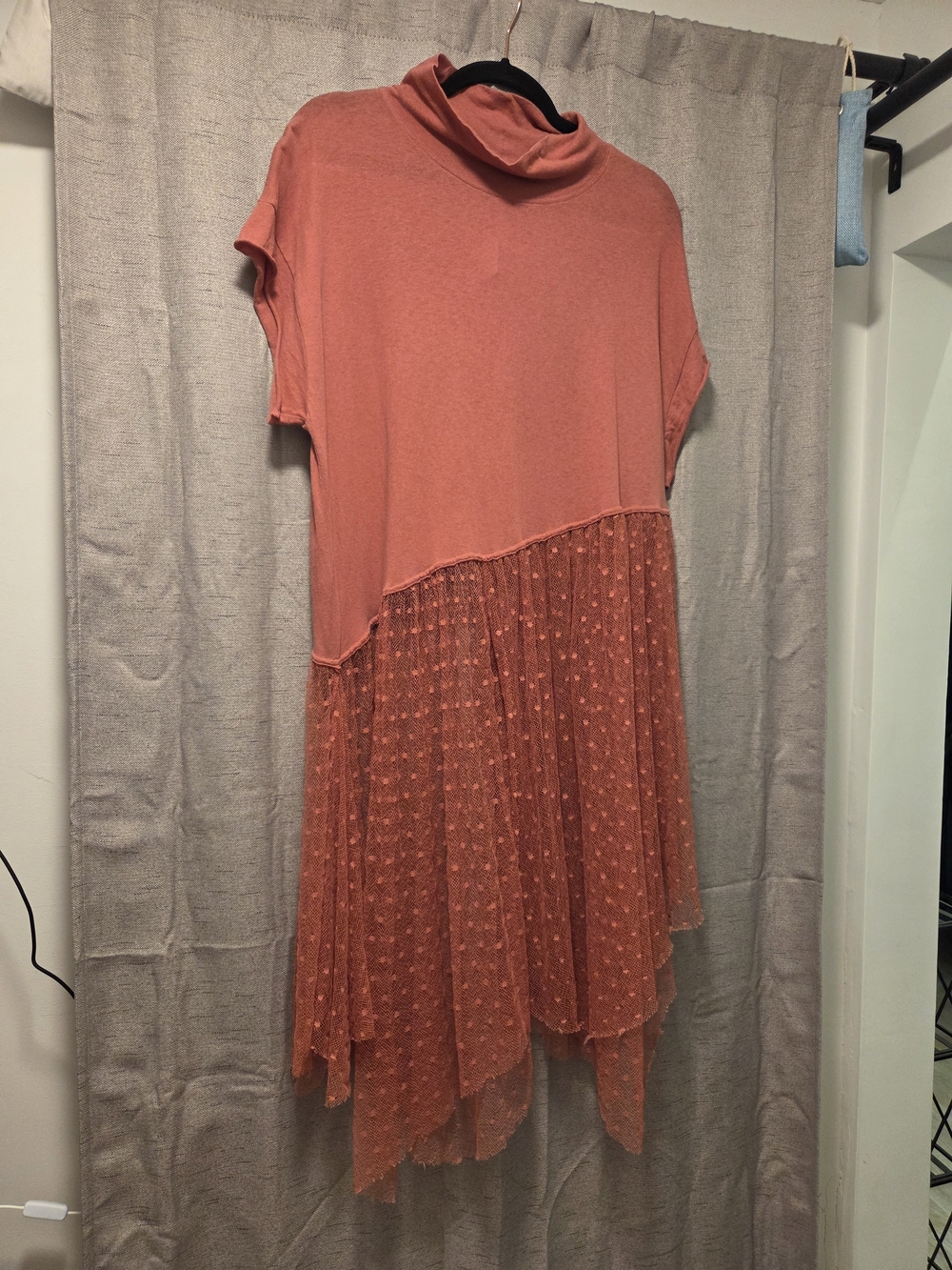 Free People Coral High-Low Turtleneck Shear Dress